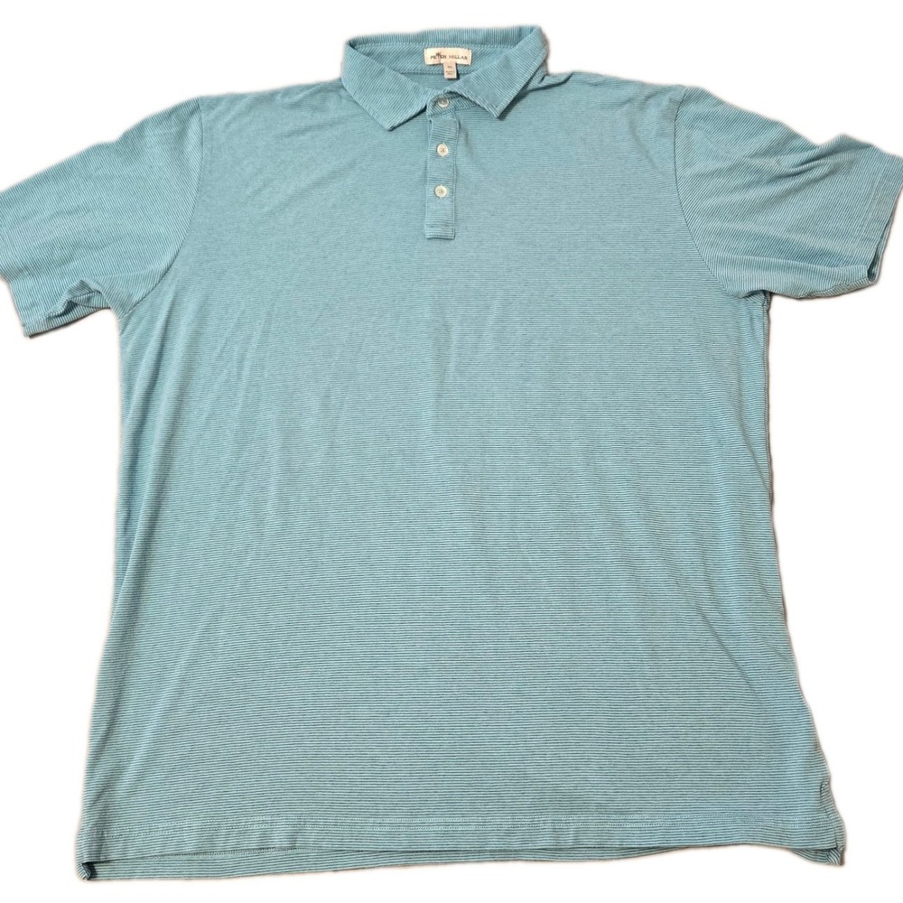 Peter Millar Men's Blue Striped Golf Polo Shirt Pima Cotton Size XL